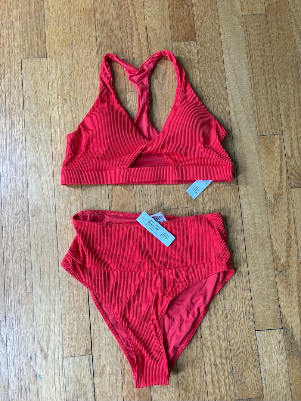 Baltic Born Red Ribbed High-Waist Bikini Set